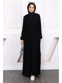 Siyah Kol Lastikli Fırfırlı Ferace