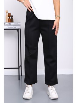 Siyah Önden Dikişli Scuba Pantolon