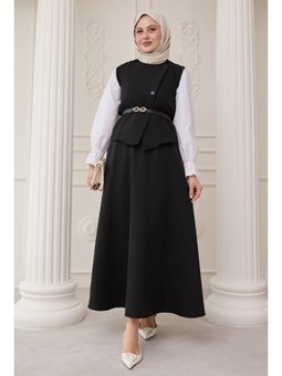 Asimetrik Yelekli İkili Siyah Takım