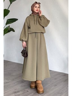 Balon Kol Sweat Etekli Haki Takım