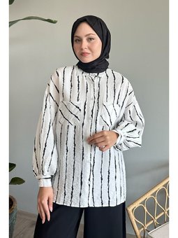 Batik Şeritli Salaş Beyaz Gömlek