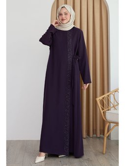 Boydan Üçgen Taşlı Mor Ferace