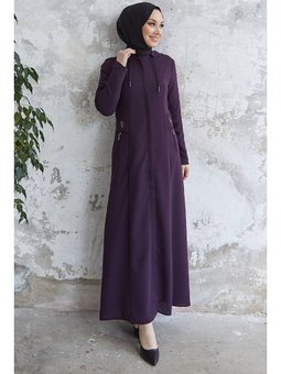 Elena Beli Detay Kapüşonlu Mürdüm Ferace