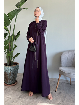 Gizli Patlı Taşlı Mürdüm Ferace