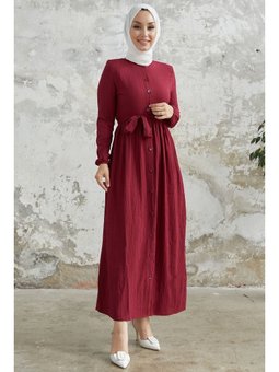Lemina Kuşaklı Bordo Elbise