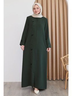 Pul Desenli Düz Haki Ferace