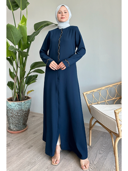Sarmal Taş Detaylı Petek Açık Lacivert Ferace