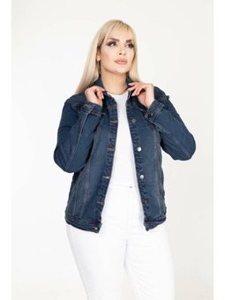 Büyük Beden Esnek Kot Spor Ceket Koyu Mavi
