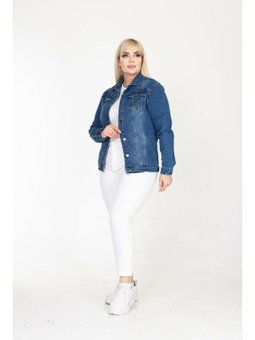 Büyük Beden Esnek Kot Spor Ceket Mavi