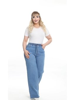 İp Bağlamalı Lastikli Bel Büyük Beden Kot Pantolon Mavi