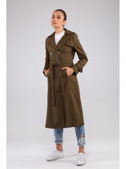 Mevsimlik Astarlı Uzun Kap Haki Trençkot
