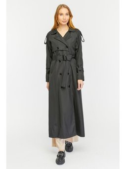 Reglan Kol Mevsimlik Astarlı Tam Boy Trençkot, Kap Siyah Trençkot