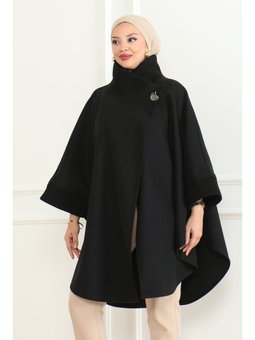 Yakası Trikolu Siyah Panço