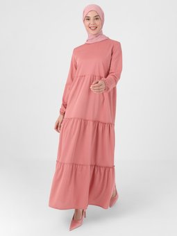 Kol Uçları Lastikli Zenane Elbise Pudra