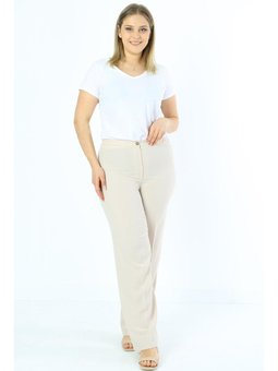 Büyük Beden Klasik Dar Paça Arıkan Pantolon Bej