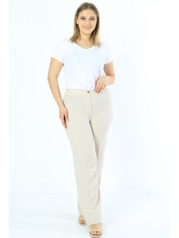 Büyük Beden Krep Bol Paça Arıkan Pantolon Bej