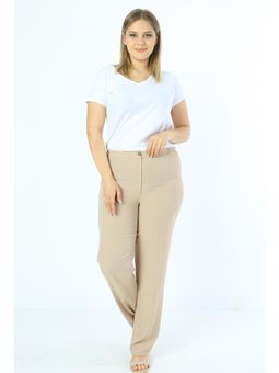 Büyük Beden Krep Bol Paça Arıkan Pantolon Vizon