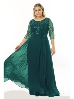 Büyük Beden Yeşili Uzun Abiye Elbise Zümrüt