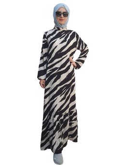 Desenli Pamuk Elbise Desen Büyük Beden Doğal Kumaştan