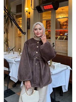 Beli Lastikli Tüylü Kahverengi Ceket