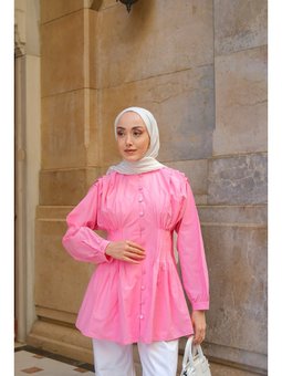 Beli Nervurlu Poplin Pembe Gömlek