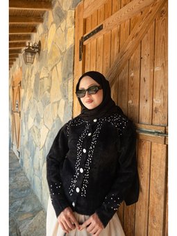 Taş Detay Triko Siyah Hırka