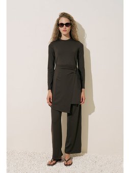 Anvelop Etekli Mayo Elbise Kahverengi Etek