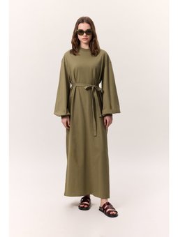 Balon Kollu Uzun Rahat Haki Elbise