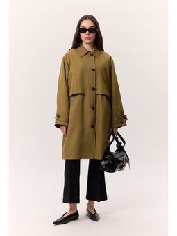 Bel Ayarlamalı Hafif Trençkot Zeytin Yeşil Trençkoti