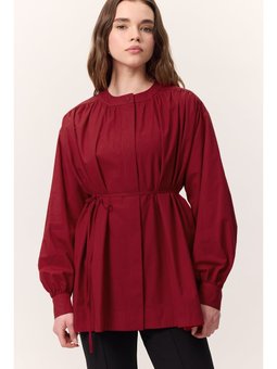 Büzgü Detaylı Geniş Kırmızı Gömlek