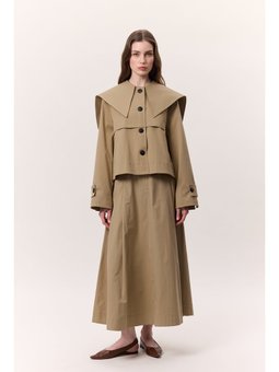 Geniş Yaka Gabardin Ceket Kum