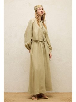 Keten Bağcık Detaylı Bluz Adaçayı