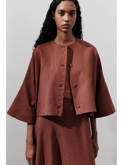 Keten Geniş Kollu Kısa Ceket Bakır