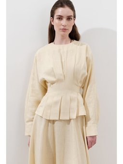 Keten Kruvaze Bağlamalı Sarı Bluz
