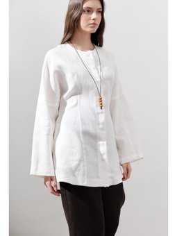 Keten Oturtmalı Ekru Ceket