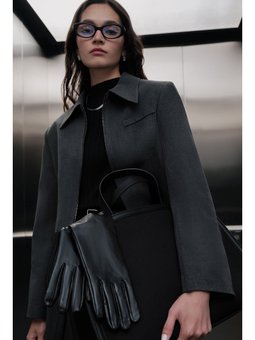 Klasik Kesim Crop Blazer Antrasit Ceket