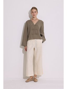 Modal Geniş Kollu Haki Bluz
