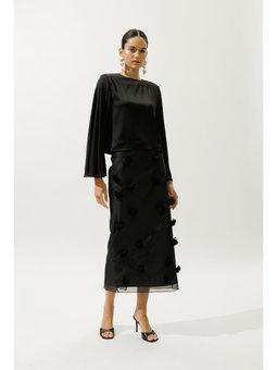 Saten Geniş Kol Siyah Bluz