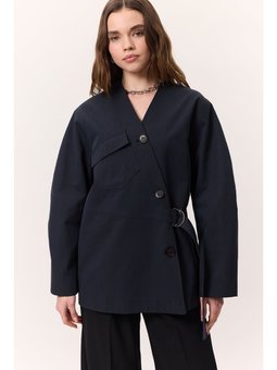 Toka Detaylı Kruvaze Tasarım Lacivert Ceket