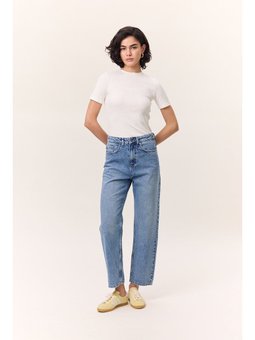 Yüksek Bel Mom Fıt Jean Mavi