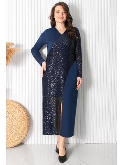 Pul Payet Detaylı Lacivert Abiye Elbise