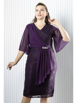 Şifon Detaylı Mürdüm Abiye Elbise