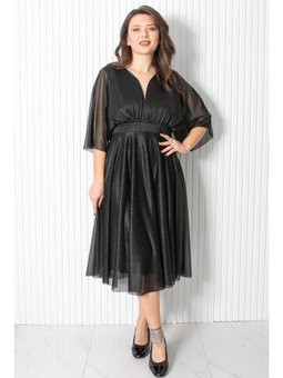 Simli Tül Siyah Abiye Elbise