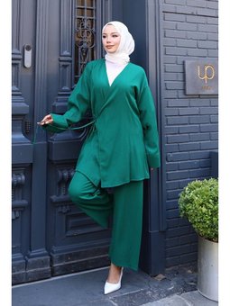 Bağlama Detaylı Kimono Yeşil Takım