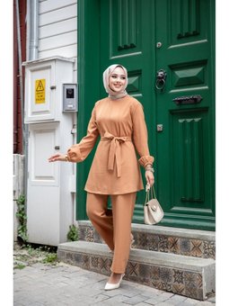 Dikiş Detaylı Camel Takım