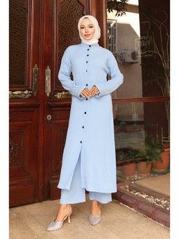 Yaka Detaylı Uzun Bebe Mavisi Takım