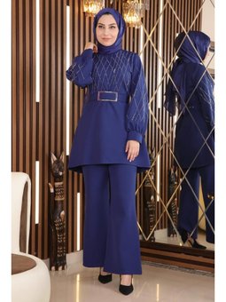 İncili Taş Detaylı İndigo Takım