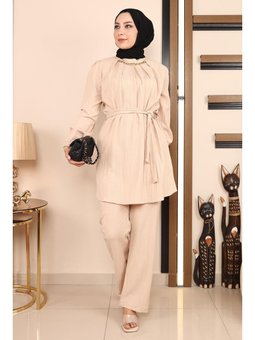 Zincir Detaylı Bej Takım