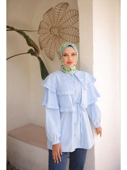 Çift Pelerinli Beli Bağlamalı Tunik