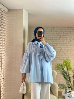 Yakası Fularlı Pileli Tunik